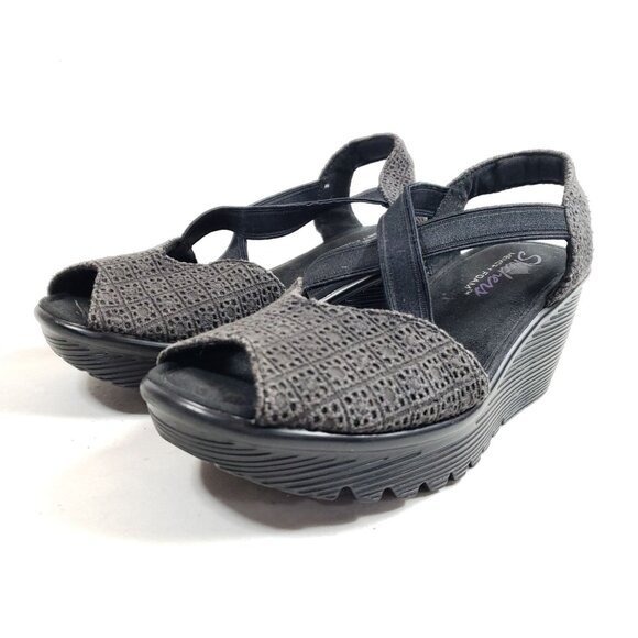 Skechers Womens Size 6.5 Black Wedge Open Toe Sandals With Memory Foam Comfort - Picture 9 of 9